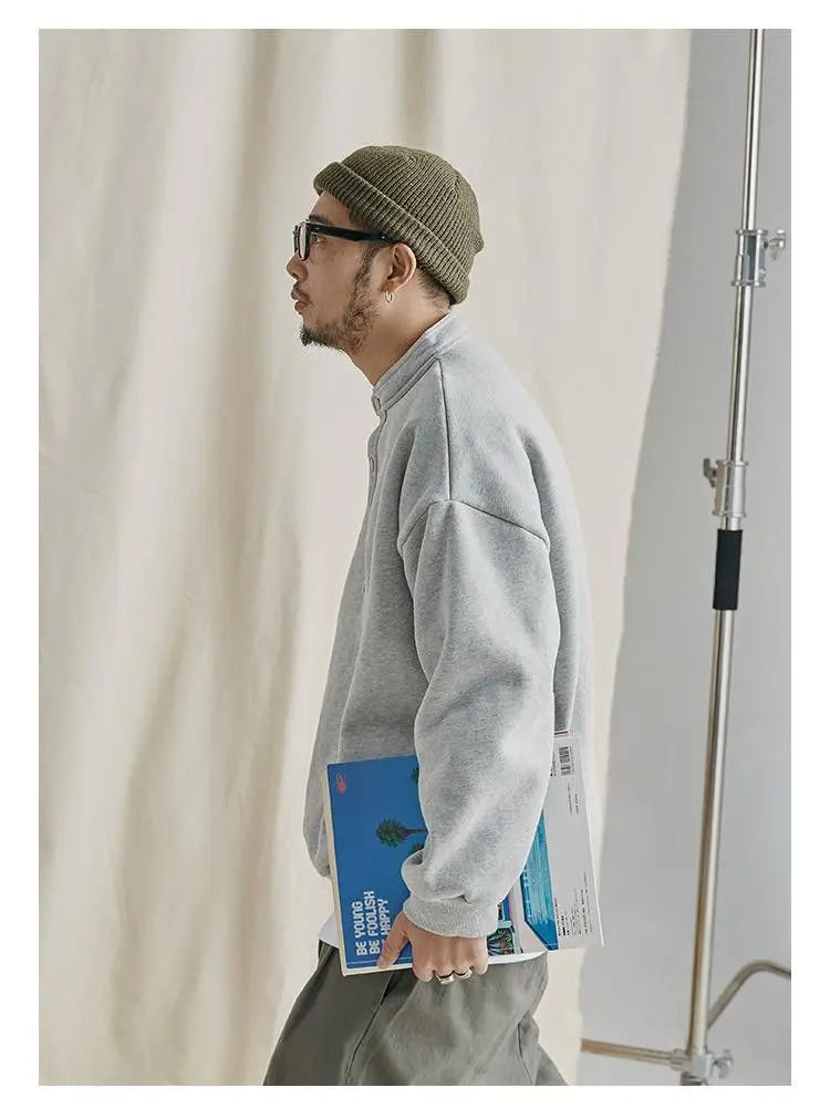 Trendy brand sweatshirt men's Japanese style loose stand collar hoodless pullover long sleeve versatile autumn and winter style Street King Limited