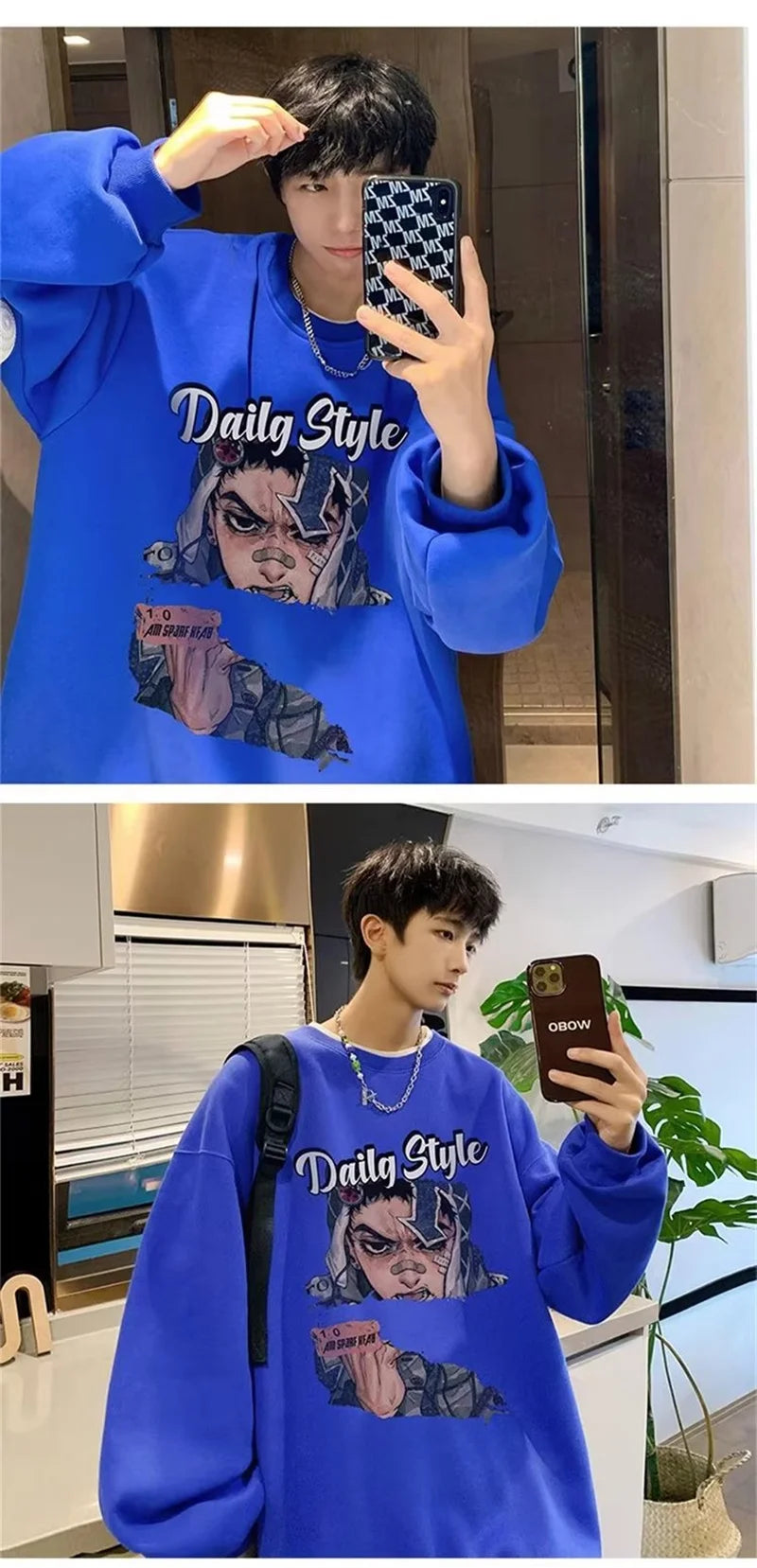 New Anime Boy Printed Men's Crewneck Sweatshirts Autumn Y2K Vintage Fleece Pullover Hoodies Streetwear Hip Hop Hoody Clothes Street King Limited
