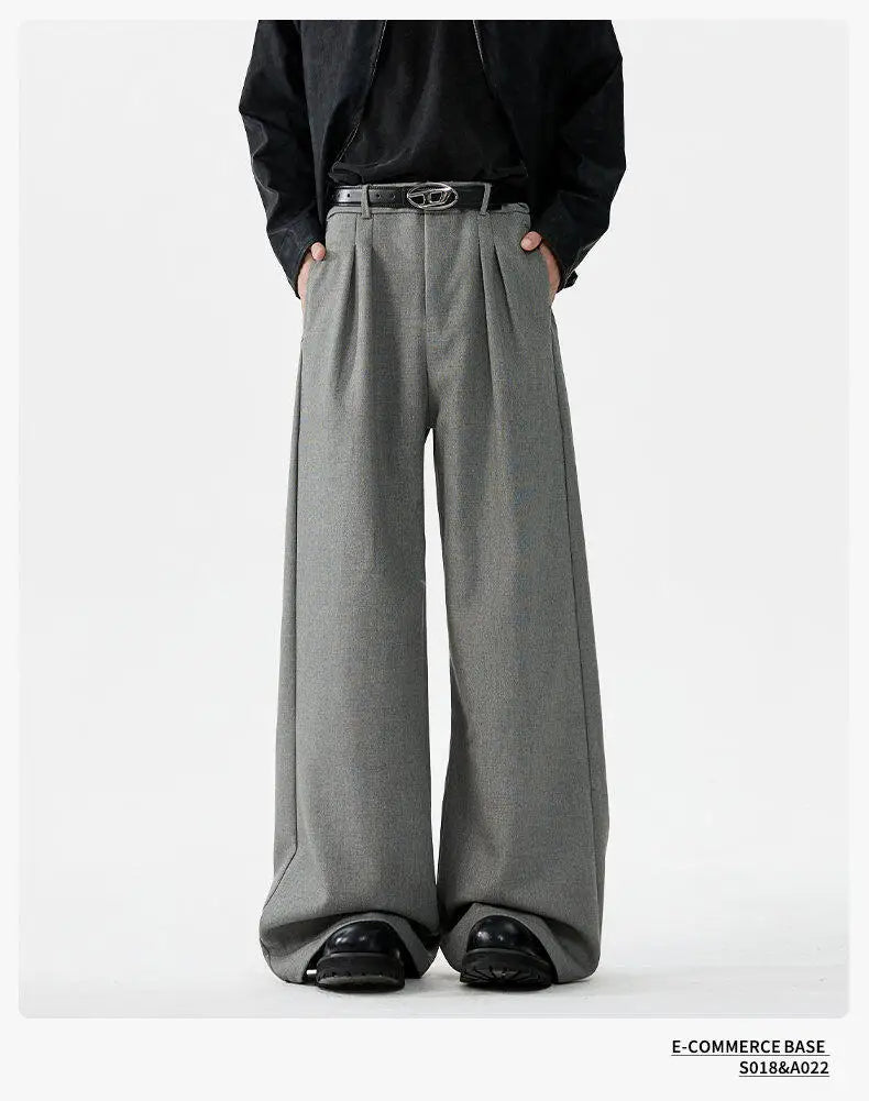 men loose casual korean streetwear fashion vintage straight wide leg suit pants trousers cityboy baggy pants unique default style 1615