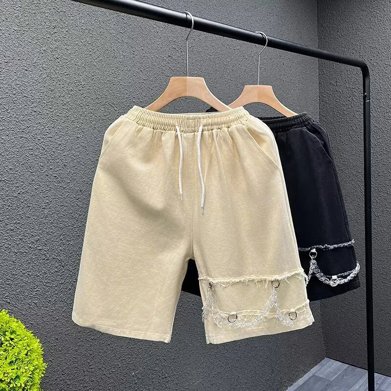 summer men suede straight shorts 2024 new y2k streetwear design drawstring bermudas hombre vintage baggy basketball shorts relaxed fit shorts
