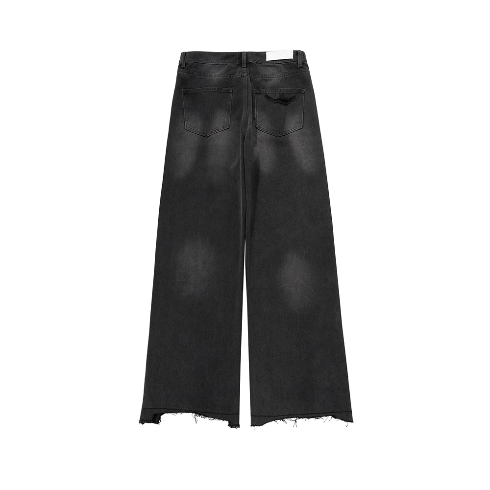 vintage washed hole damaged jeans pants for men streetwear y2k ripped black denim trousers pantalones hombre baggy cargos unique cargo style 3528