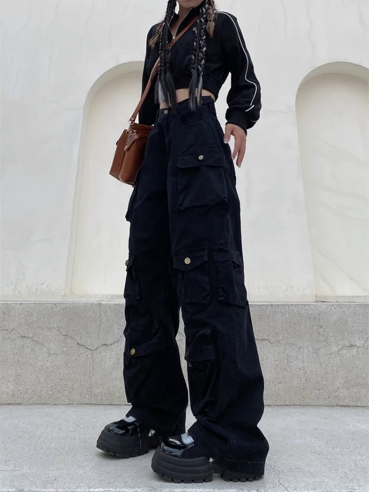 unisex hip hop pants retro cargo pant streetwear multi pockets zipper harajuku joggers new casual loose straight baggy trousers casual joggers