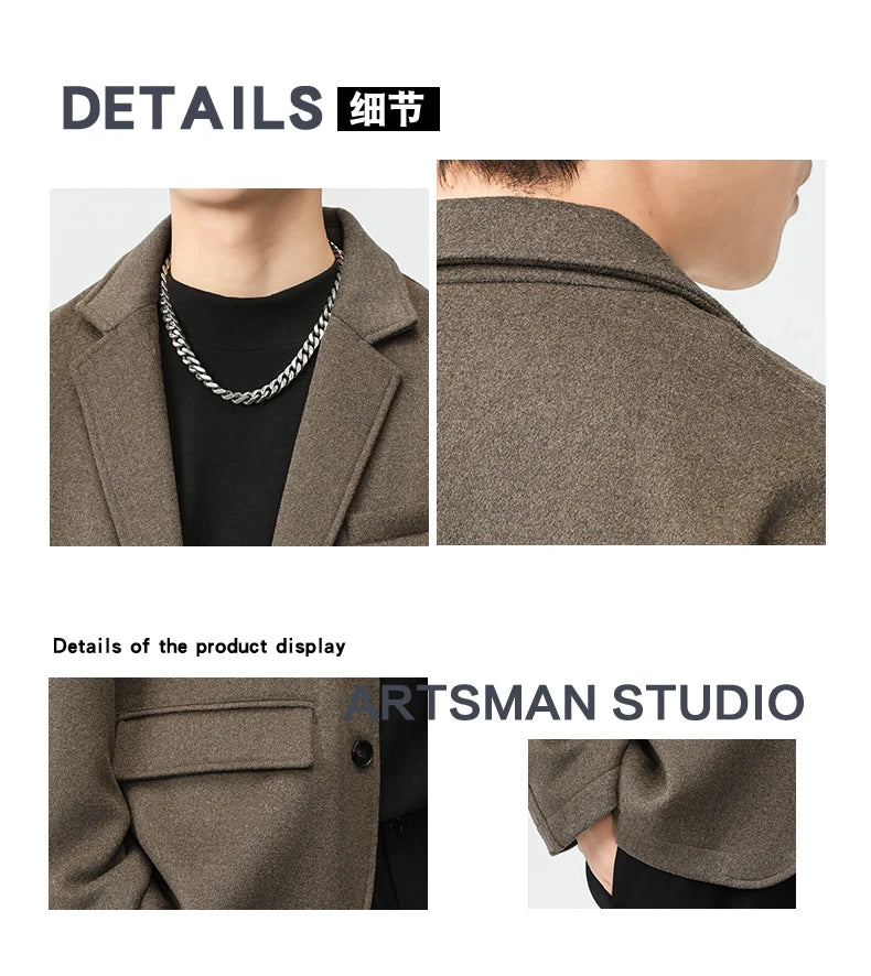 autumn winter men business casual fashion retro woolen thick blazer jacket korean streetwear plus size suit coat outerwear unique default style 1339