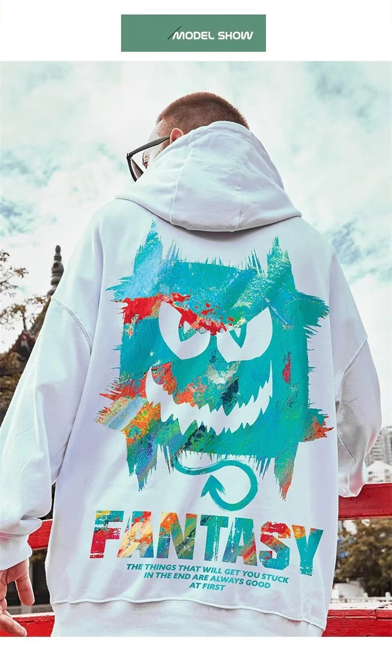 Harajuku Devil Graffiti Print Oversized Hoodies For Men Autumn Hooded Sweatshirts Couples Hip Hop Fashion Hoodie y2k Streetwear Street King Limited