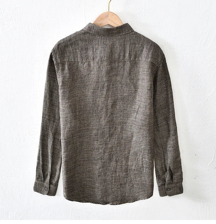 Vintage Linen Shirt Men Spring Autumn New Khaki Lapel Loose Long Sleeve Shirt Retro Casual Solid Breathable Cardigan Top Tees Street King Limited