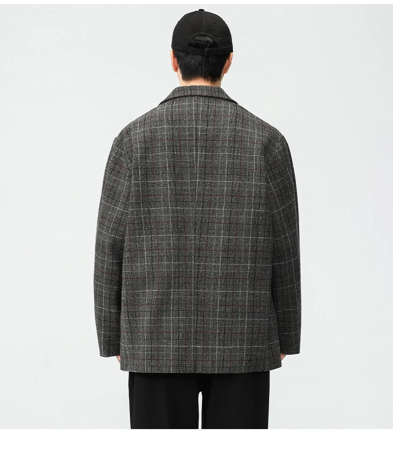 men autumn winter retro casual plus size thick plaid blazer jacket commuter man business streetwear fashion suit coat outerwear unique default style 1373