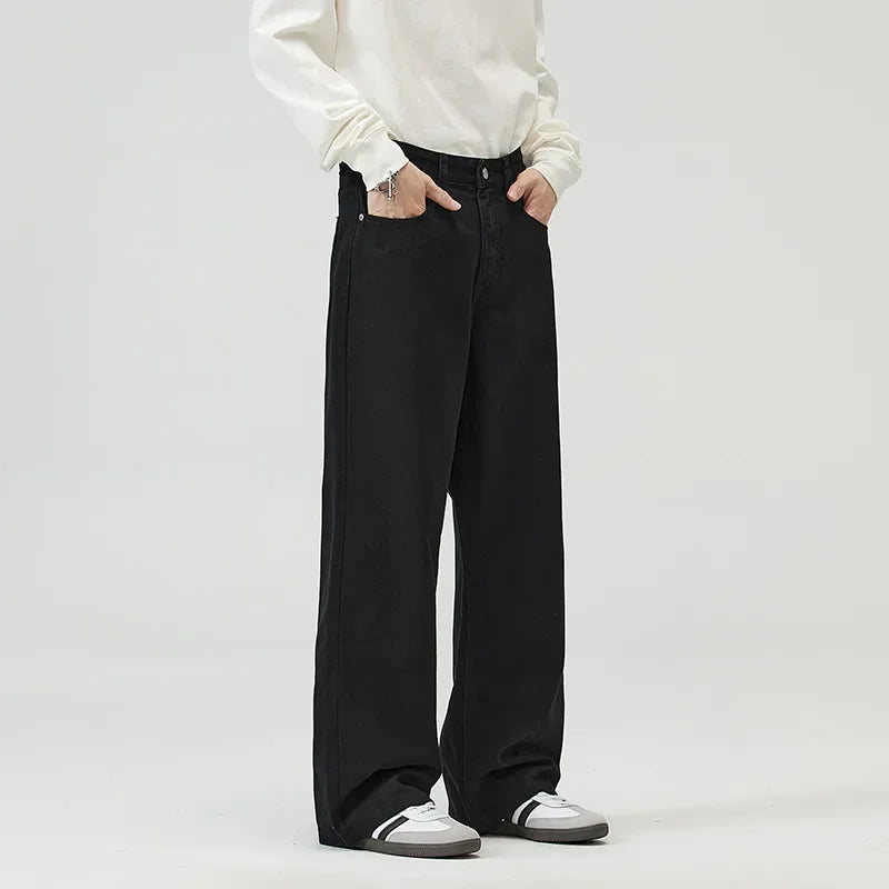 men solid color denim wide leg straight streetwear fashion loose casual jeans pants women y2k jeans trousers urban skinny jeans