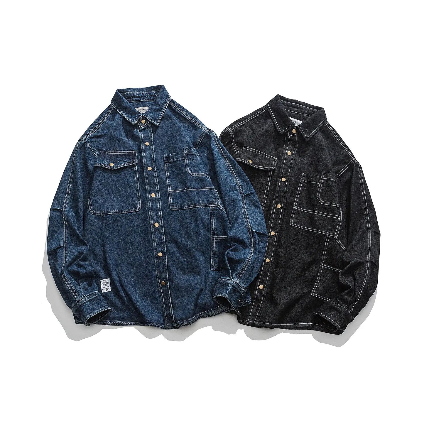 Vintage Men's Spring And Autumn New Washed Distressed Denim Shirt Jacket Loose Casual Long-Sleeved Coat Jacket Street King Limited
