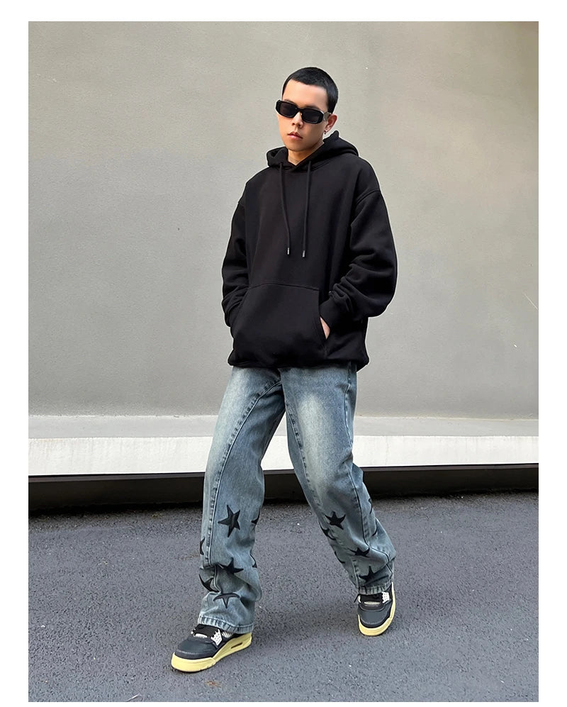 mens high street stars embroidery denim jean pants casual loose straight jeans hip hop y2k unisex pants streetwear joggers unique joggers style 2925