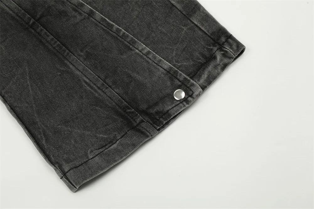 american high street vibe fashion splice jeans mens belt loose casual vintage wide leg straight denim baggy jeans pants trouser unique jeans style 1378