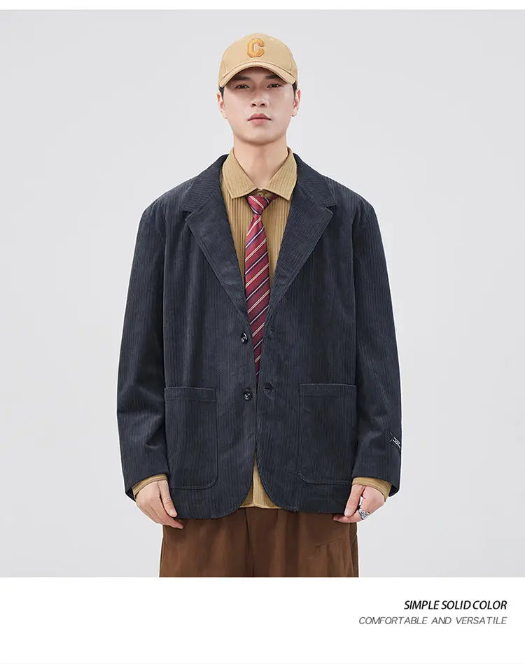 mens loose casual plus size fashion retro corduroy blazer jacket handsome man commuter business suit coat blazers outerwear unique default style 1217
