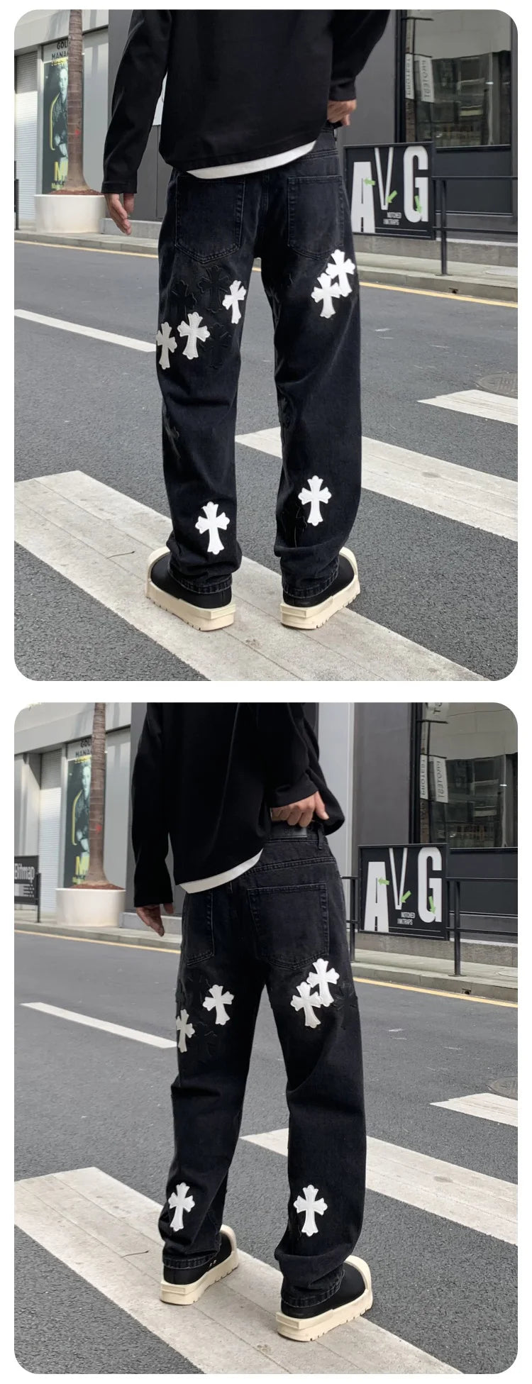 men embroidery streetwear brand fashion hip hop loose casual straight motorcycle denim jeans pant cityboy y2k jeans trousers unique jeans style 2378