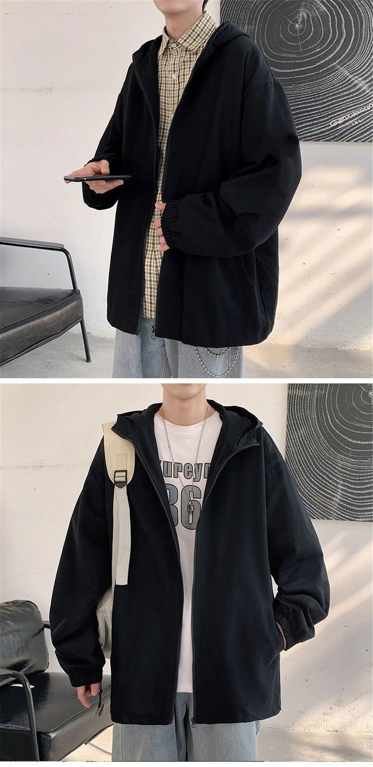 Black Cat Print Baseball Jacket Boys Long Sleeve Loose Ins Harajuku High Street Tops Streetwear Gothic Gray Bomber Jacket Men Street King Limited