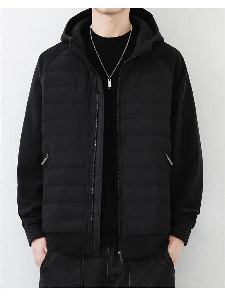90 duck down jacket men fashion splice loose casual lightweight down hooded down jacket winter warm hoody coat outerwear unique default style 1132