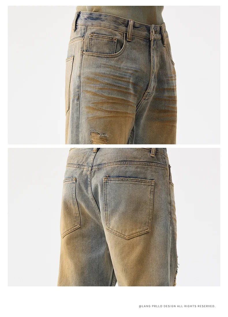 men patch hole distressed plus size denim pant ripped jeans streetwear fashion hip hop vibe loose casual baggy jeans trousers 40 unique jeans style 3086