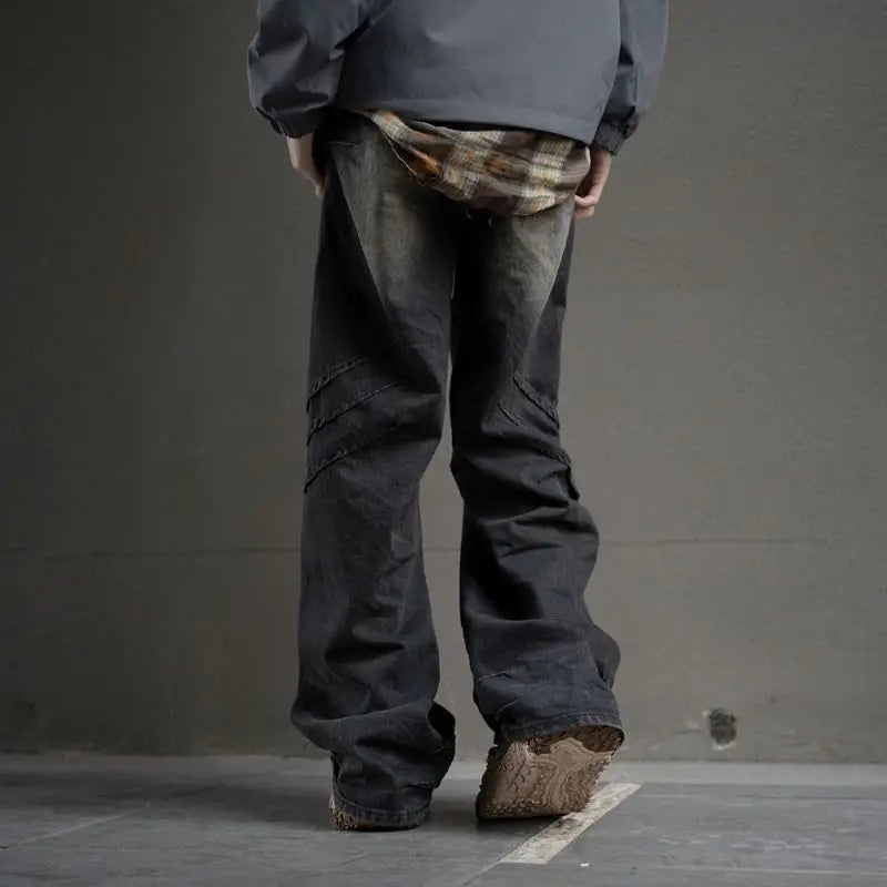 hip hop american trend retro straight leg washed denim jeans spring and autumn high street couple loose wide leg casual pants denim street jeans