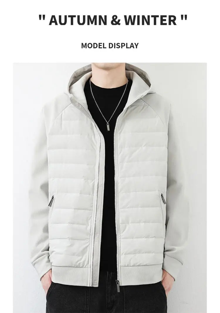 90 duck down jacket men fashion splice loose casual lightweight down hooded down jacket winter warm hoody coat outerwear unique default style 1116