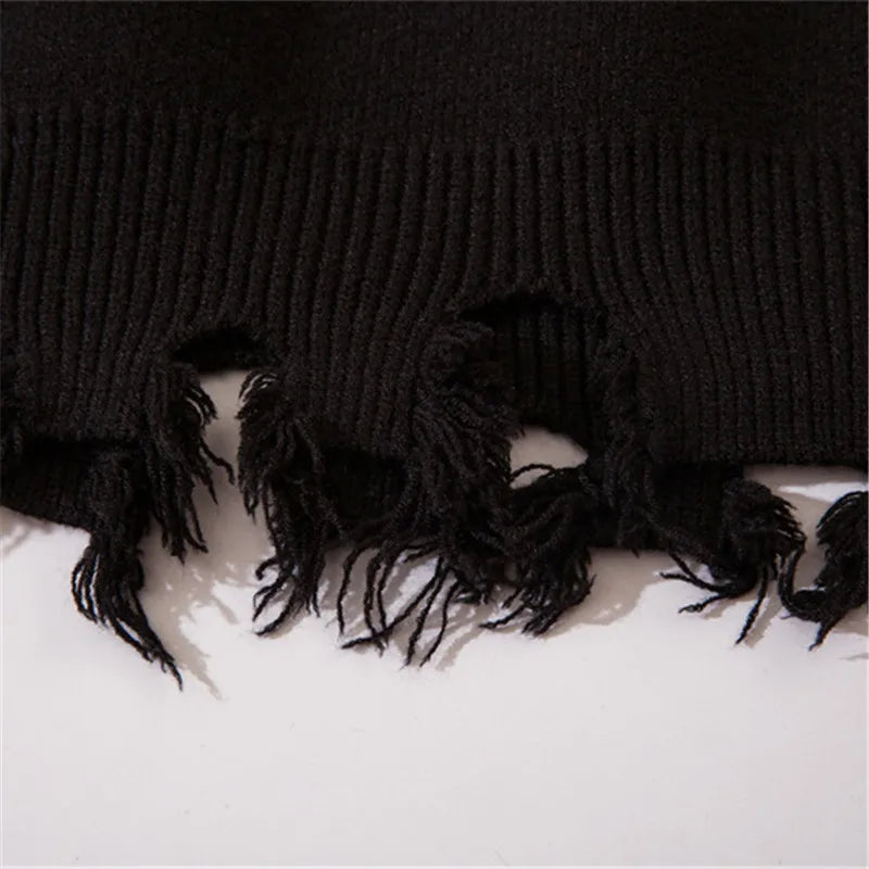 Half High Collar Goth Women Men Sweaters Oversized Long Sleeve Knitted Pullovers Y2k Men Ripped Sweater Harajuku Streetwear Tops Street King Limited