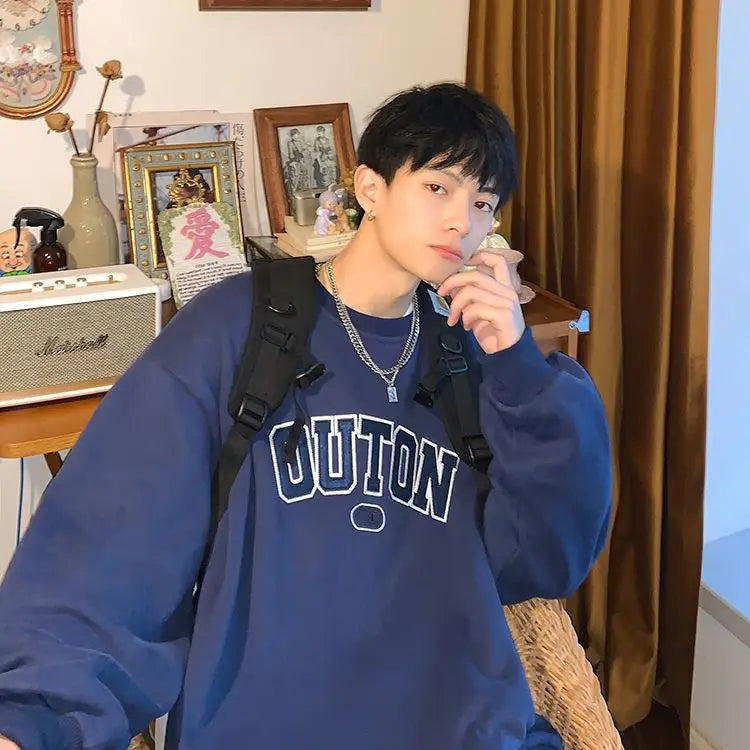 Trendy and Personalized Korean Round Neck Sweatshirt Men Spring Autumn New Y2K Thickened Trendy Brand Long-sleeved Top Jacket Street King Limited