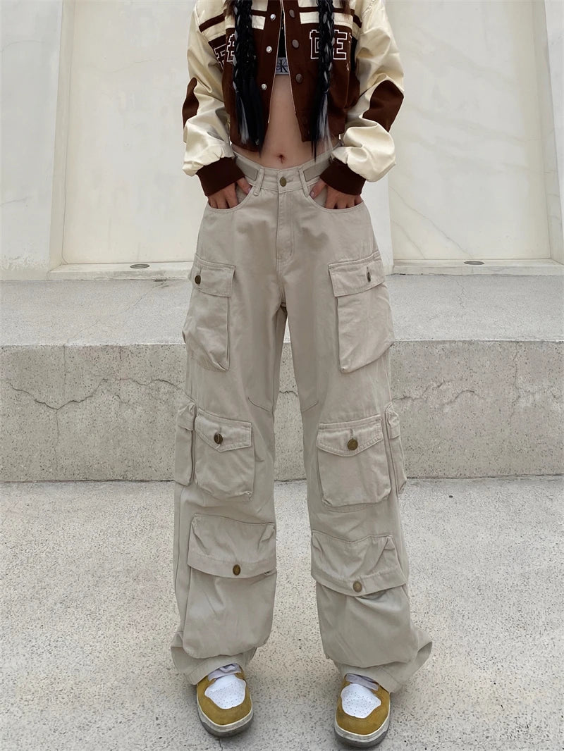 unisex hip hop pants retro cargo pant streetwear multi pockets zipper harajuku joggers new casual loose straight baggy trousers unique joggers style 1065