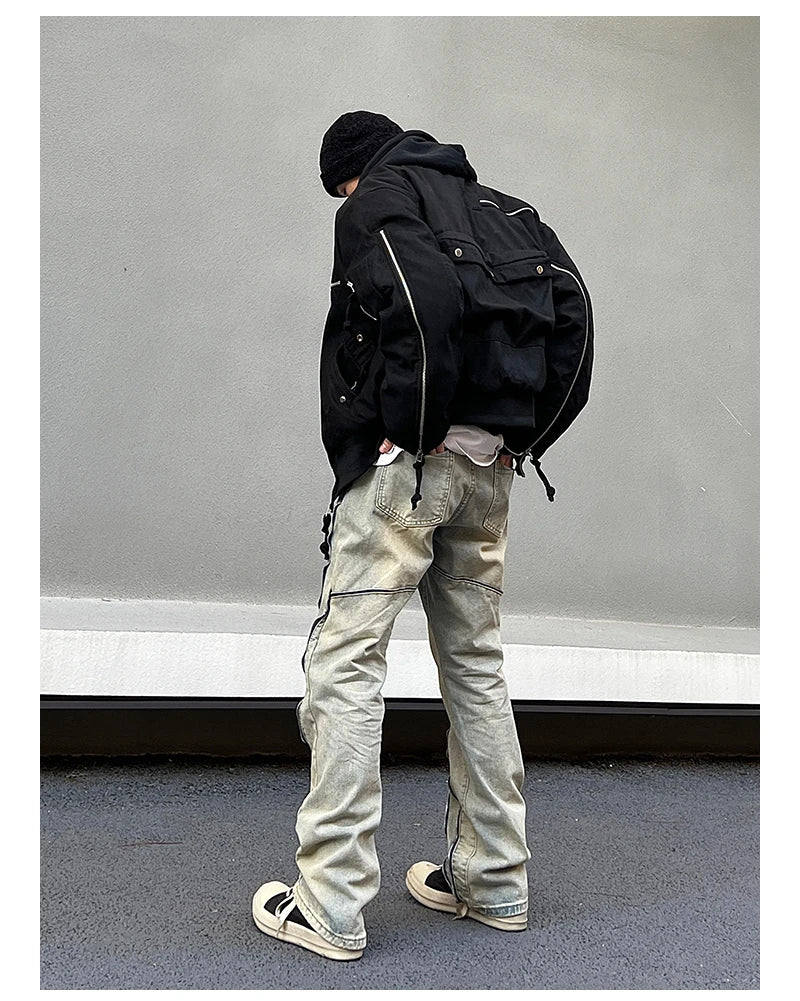 retro washed denim jean pants 2023 new casual zipper open loose straight jeans hip hop y2k pants mens jeans streetwear joggers unique joggers style 3201