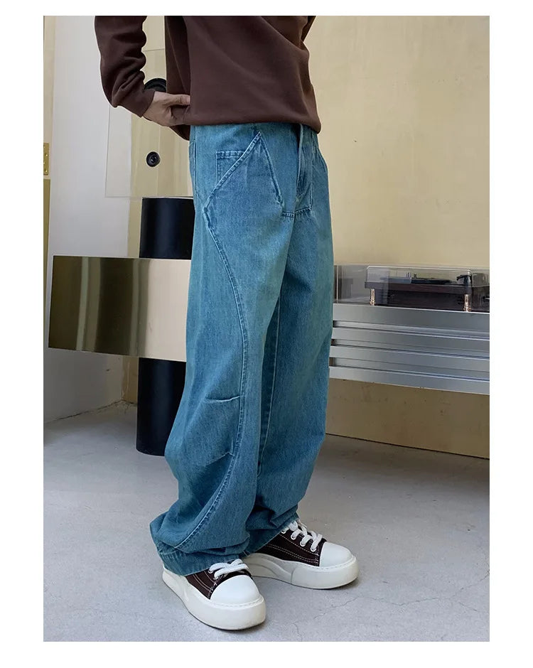 cityboy splice fashion brand jeans men streetwear hip hop vibe loose casual straight washed denim baggy jeans pant man trousers unique jeans style 2546