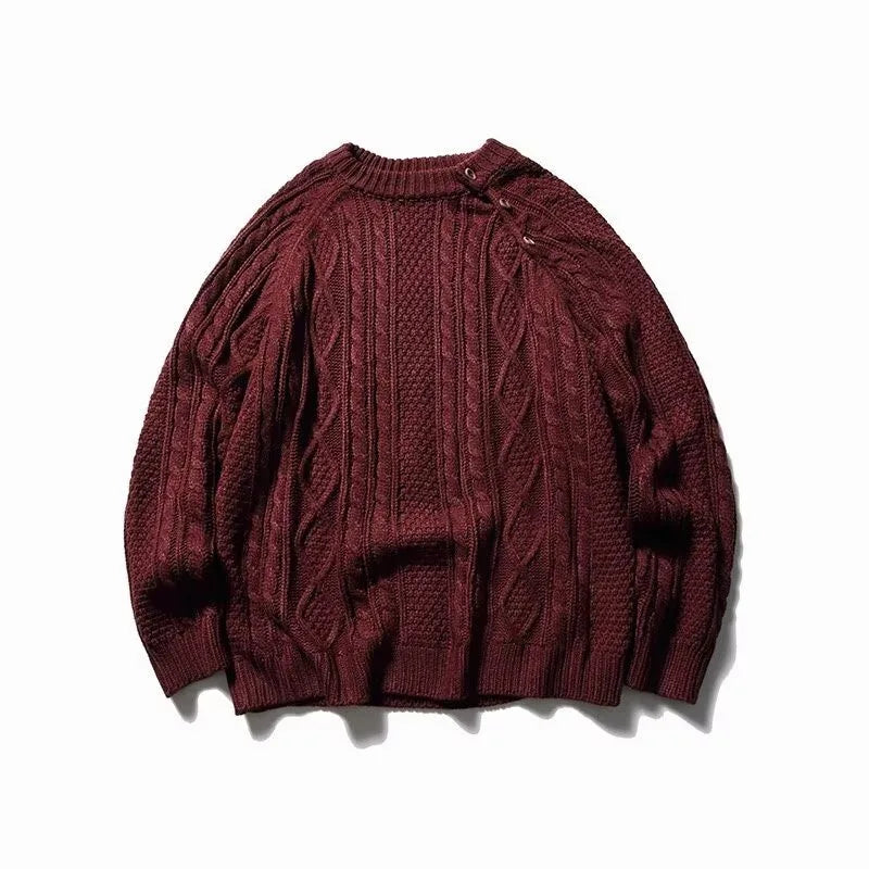 Thicken Japanese Retro Sweater Mens 2024 New College Couples Casual Warm Round Neck Pullover Red Simplicity Knitted Jacket Street King Limited