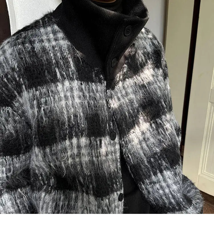 men turtleneck trendy brand fashion stripe christmas woolen bomber jacket women oversize plaid top coat outerwear unique default style 1169