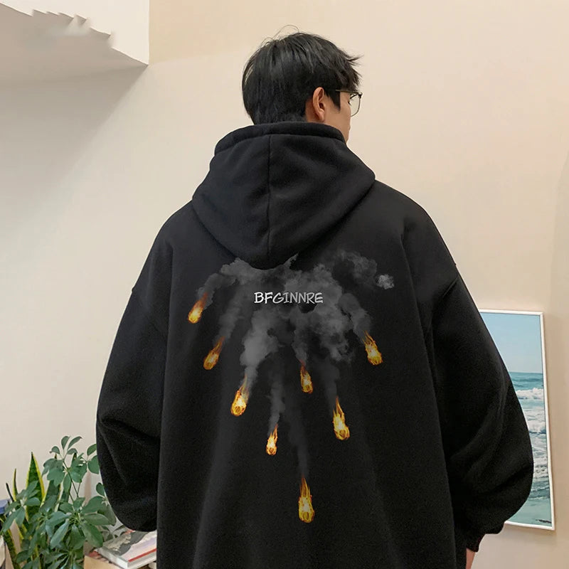 New Anime Meteorite Fall Graphic Printed Hooded Sweatshirts Hombre Hip Hop Streetwear Clothes Loose Y2K Vintage Pullover Hoodies Street King Limited