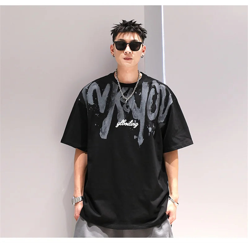 2024 New American Letter Print T-shirt Men's Summer Short Sleeve Cotton Oversize Tee Shirts Hip Hop Fashion Y2K Breathable Tops Street King Limited