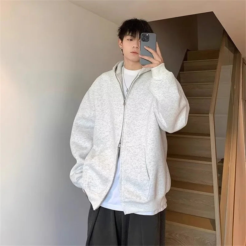 winter mens fleece zipper hooded sweatshirts 2025 new classic solid color oversized hoodies y2k streetwear outerwear tracksuit unique default style 37