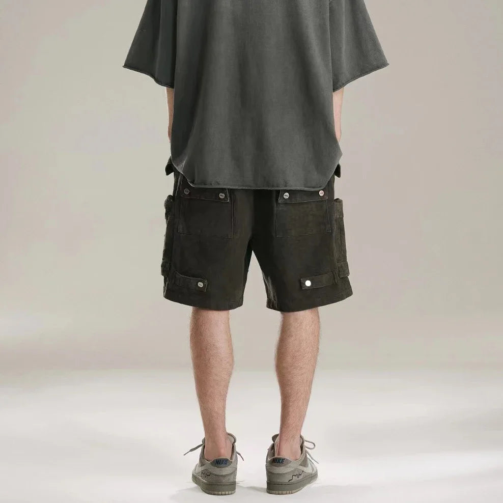 Heavy Industry Tie Dyed Canvas Washed Shell Shorts for Men and Women Wide Leg Baggy Cargo Short Oversize Loose Knee Length Pants Street King Limited