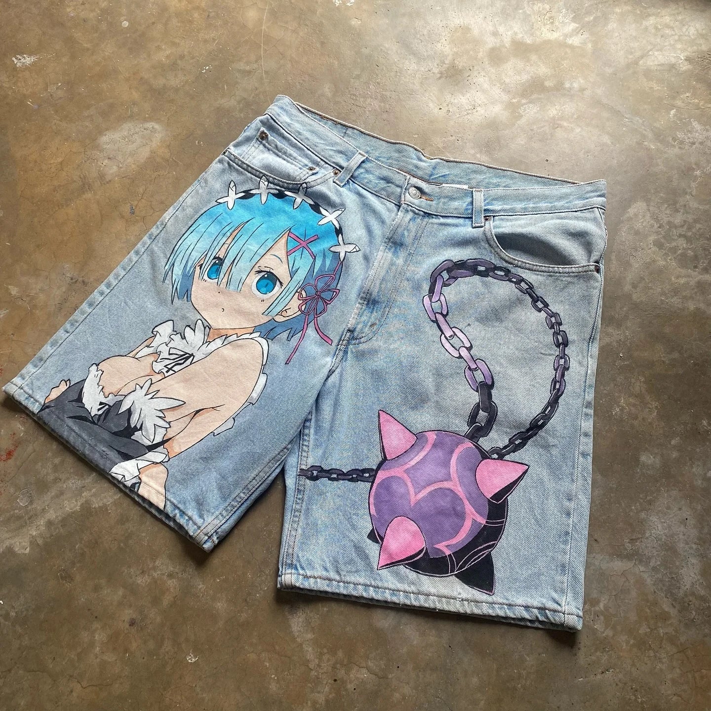 popular casual rem print sweatpants fashion y2k baggy jeans wide leg denim shorts pants harajuku streetwear trouser men clothing relaxed fit joggers