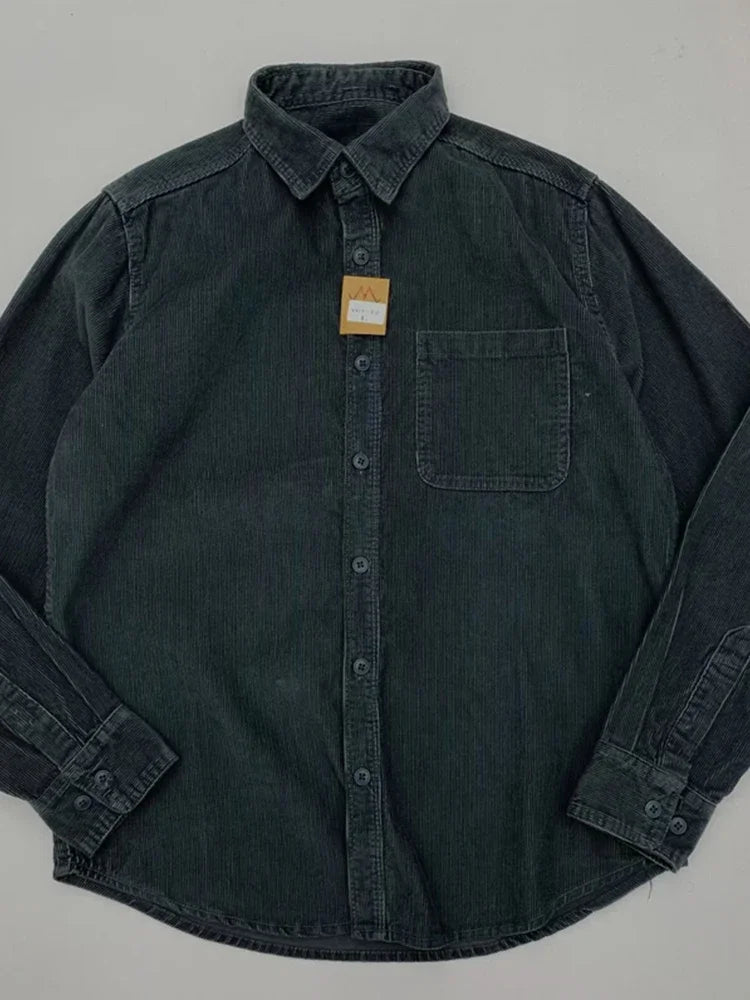 Streetwear Autumn American Casual Corduroy Long Sleeve Shirt For Men Retro Loose Autumn American Casual Corduroy Long Sleeve Shirt For Men Retro Loose Lapel Cargo Shirts 2025 New Korean Fashion Y2K Camisas Fashion Sweater Jacket With Graphic Design For Men