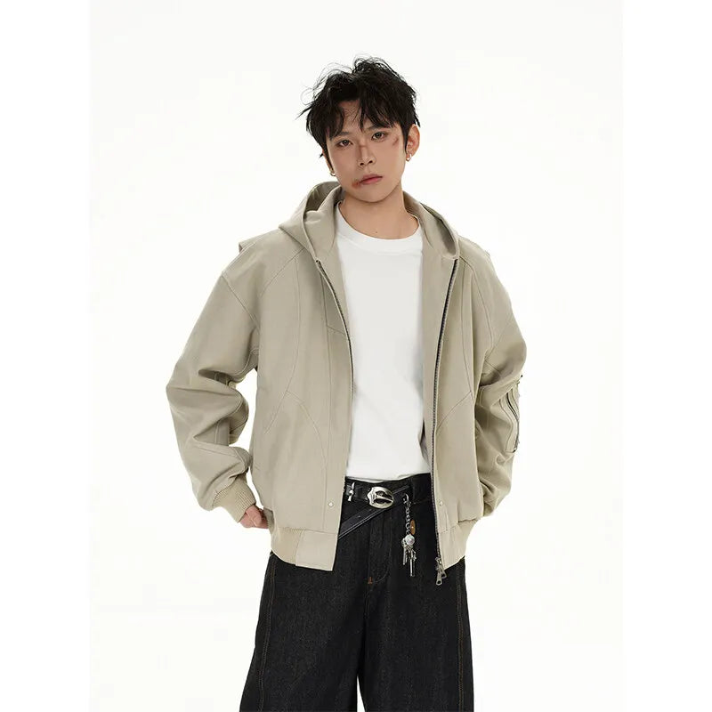 spring autumn hood bomber jacket men streetwear fashion loose casual hooded short cargo jacket cityboy coat outerwear multi-pocket cargos