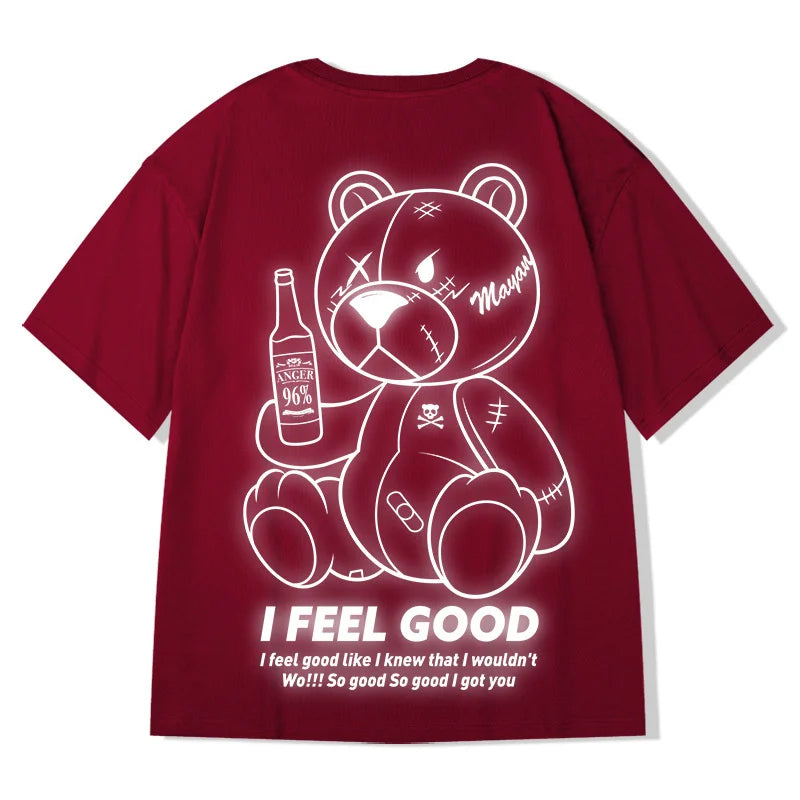 Men Harajuku Fashion T Shirt Bear beer print Kawaii Tshirt Hip Hop Streetwear T-Shirts 2022 Summer Casual Oversized Tees Tops Street King Limited