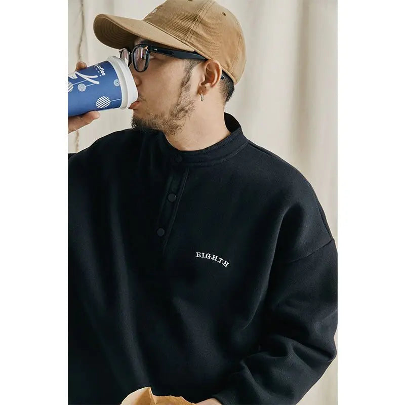 Trendy brand sweatshirt men's Japanese style loose stand collar hoodless pullover long sleeve versatile autumn and winter style Street King Limited