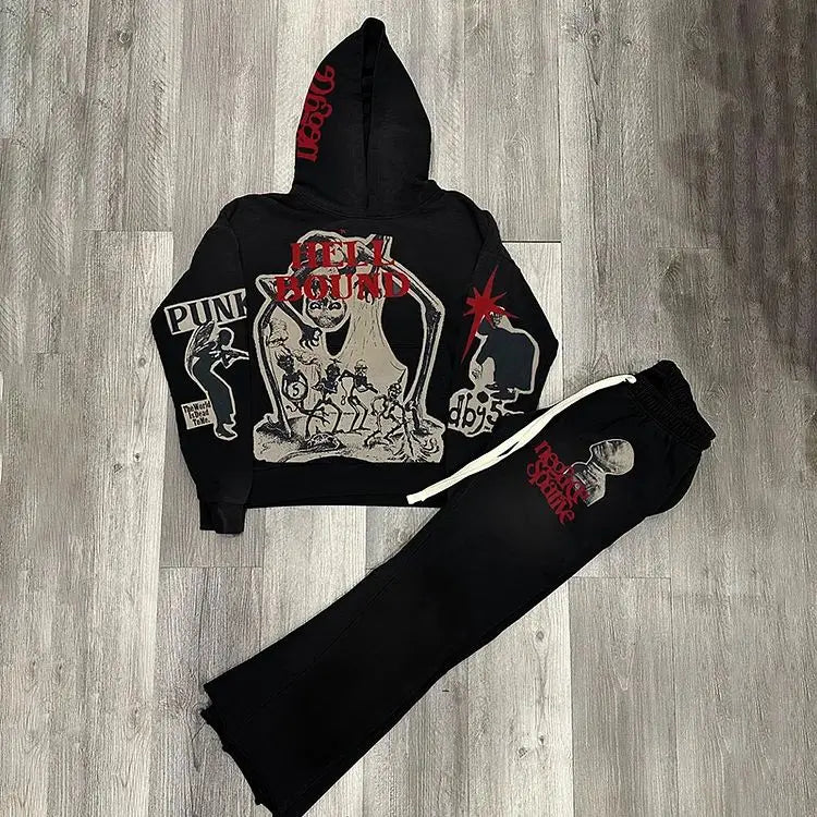 y2k vintage mummy graphic digital drawstring casual sports pants women street autumn winter set print hooded men sweatshirts relaxed fit trousers