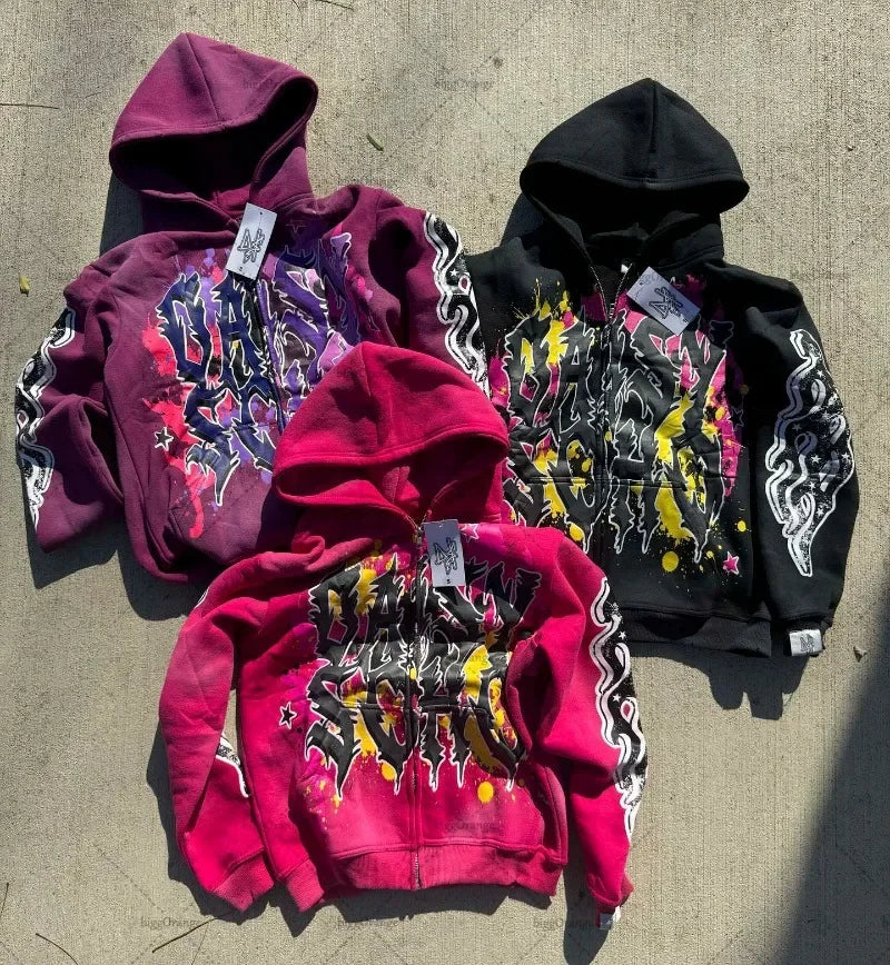 Fashion Trendy Color Letter Printed Oversize Hoodie Men's Y2K Spring and Autumn Retro Loose Pullover Sweatshirt Women's Street King Limited