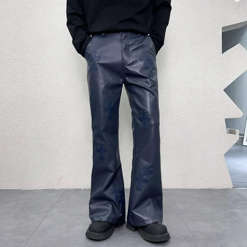 pu leather pants men streetwear fashion hip hop punk gothic vibe casual faux leather pant man boyfriend motorcycle trousers minimalist street pants