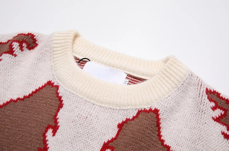 Hip Hop Knitted Sweater Men Autumn Winter O-neck Anime Pattern Pullover Streetwear Casual Loose Sweaters Unisex Jumpers Knitwear Street King Limited