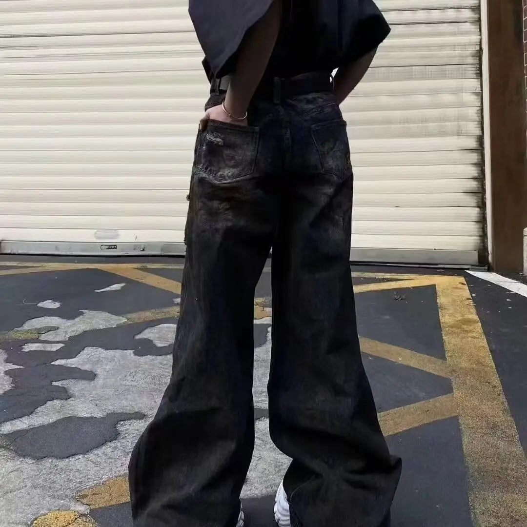 american high street trendy men and women retro personality straight washed jeans for couples loose harajuku casual pants y2k urban skinny jeans