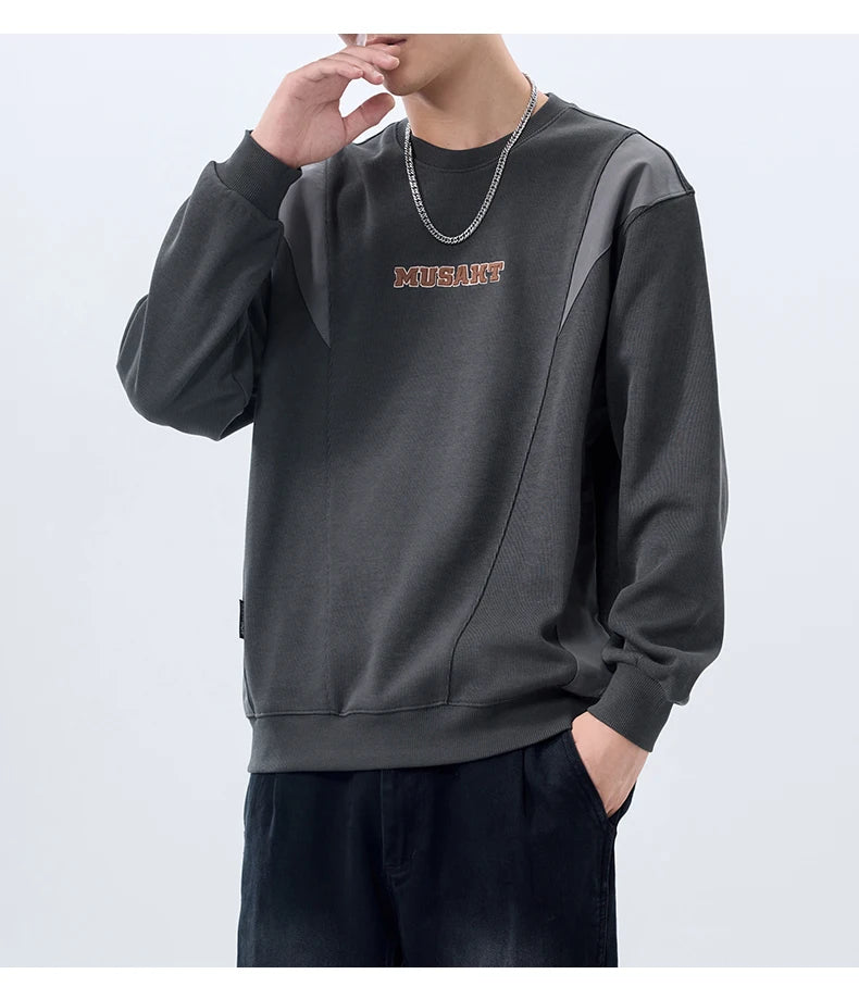 Men Handsome Splice Embroidery Fashion Loose Casual Pullover Sweatshirt Spring Autumn Plus Size Hoodies for Man Clothing Street King Limited