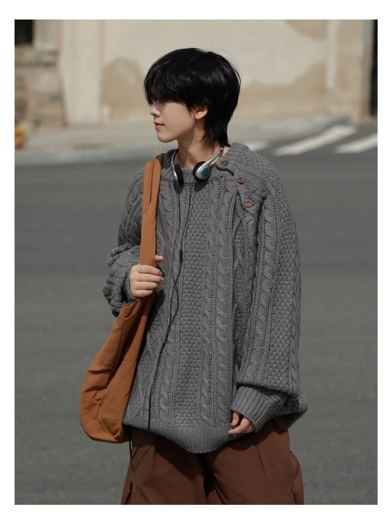 Thicken Japanese Retro Sweater Mens 2024 New College Couples Casual Warm Round Neck Pullover Red Simplicity Knitted Jacket Street King Limited