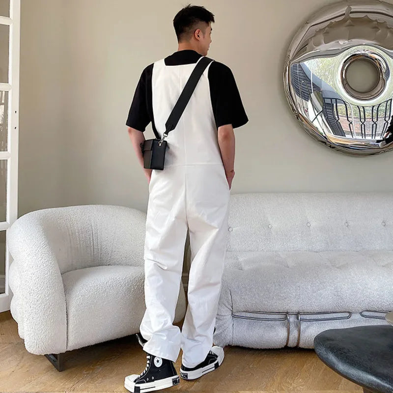 Trendy Men's Shoulder Strap Jumpsuit Pants Washed Loose Fitting Workwear Pants Multi Pocket Streetwear Cargo Suspenders Pants Street King Limited