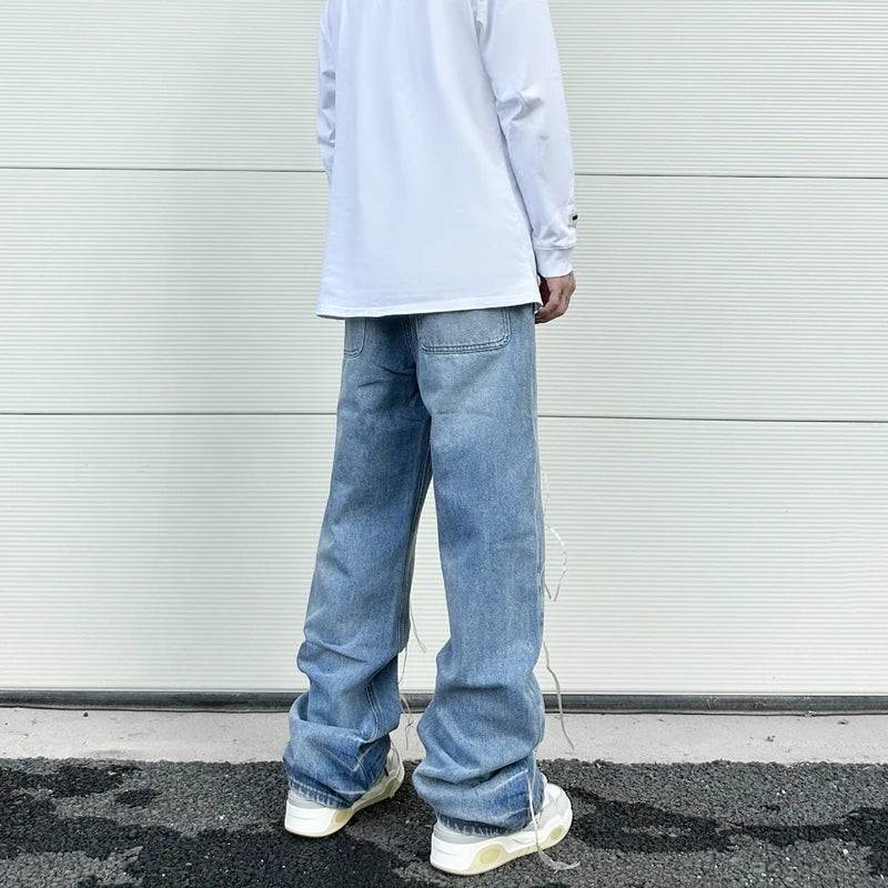fashion loose streetwear denim jeans new casual wide legs straight jean pants hip hop tassel joggers baggy jeans men clothing unique joggers style 4897