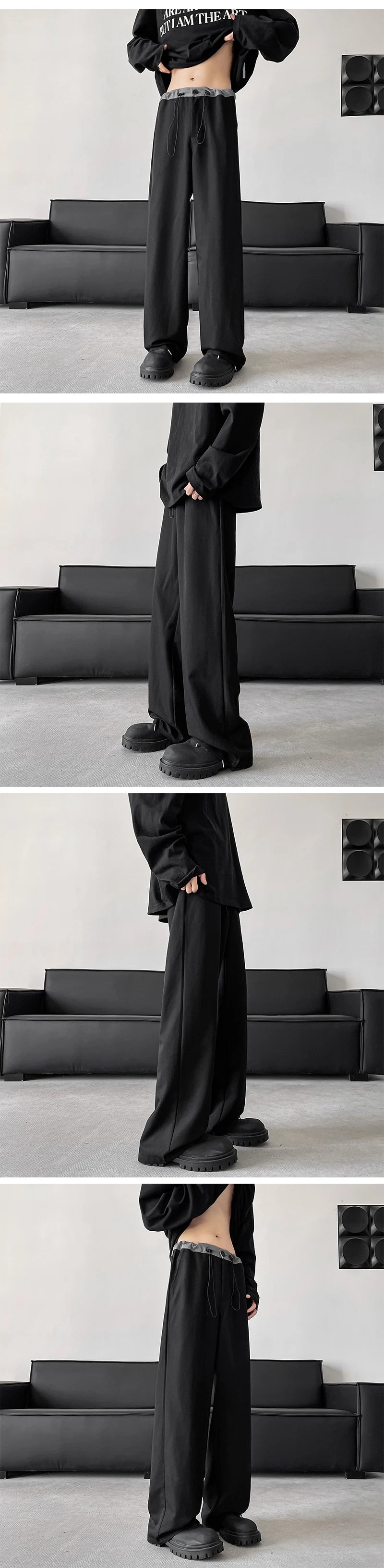 blue gray black elastic waist suit pants men fashion society pants korean loose straight casual pants mens office trousers unique default style 1128