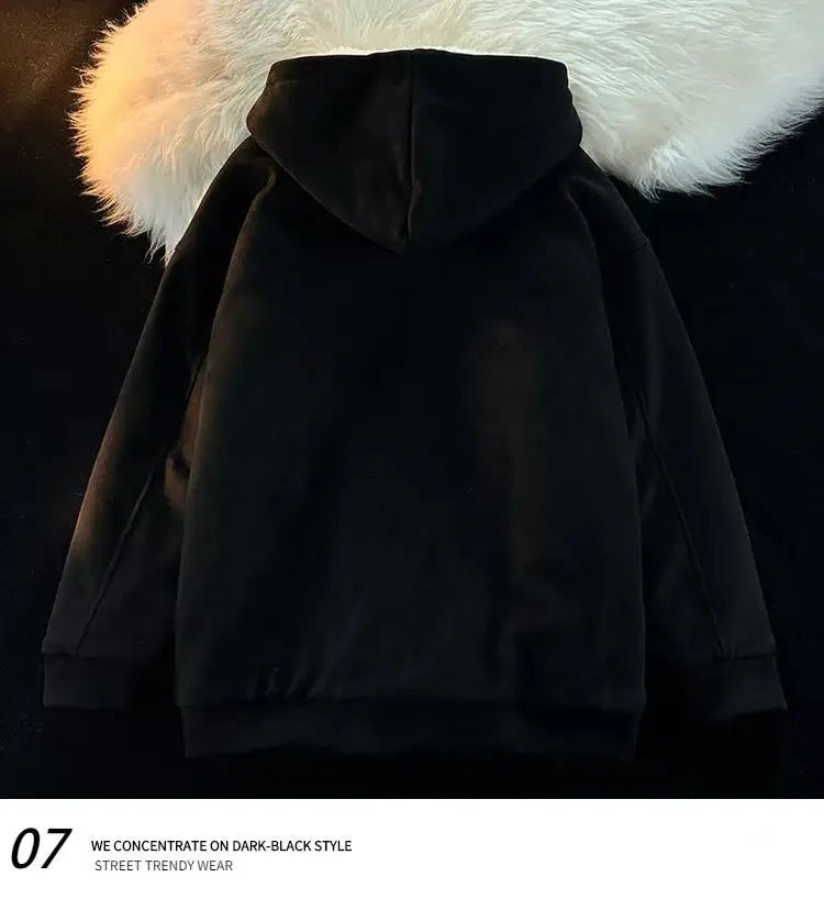 Star Hoodie American Style Retro Jackets Five Pointed Plush Thickened Lamb Wool Coat Women Autumn and Winter Loose Lazy Style Street King Limited