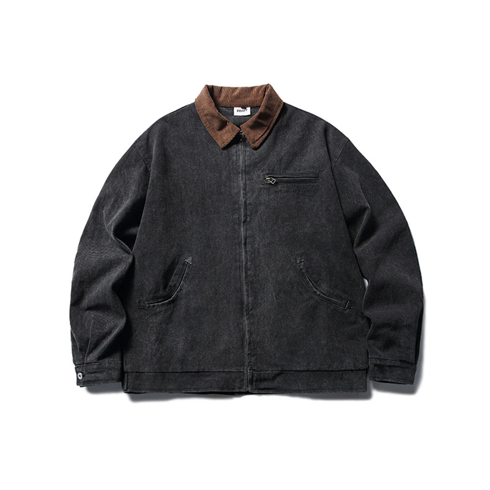 vintage denim jacket men loose casual zipper coat harajuku hip hop streetwear jackets trendy design jacket for men unique jeans style 1907