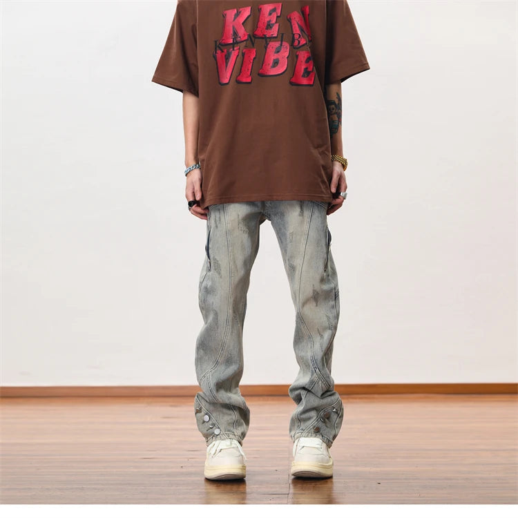 hip hip streetwear denim straight pants mens harajuku retro washed cotton casual zipper joggers jeans trousers pants jean men unique joggers style 1087